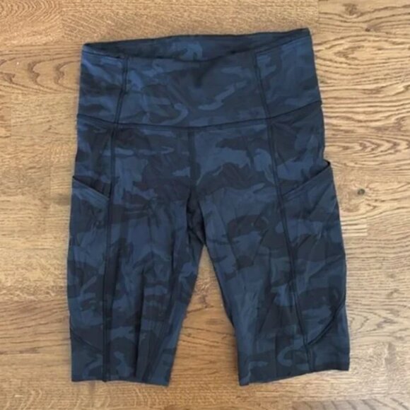 lululemon fast and free high rise shorts 10" camo black gray 4 pockets running - Picture 1 of 5
